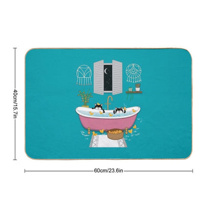 Cats  Bubble Bath  Duck Chaos  Illustration  Eco-Friendly Bath Mat