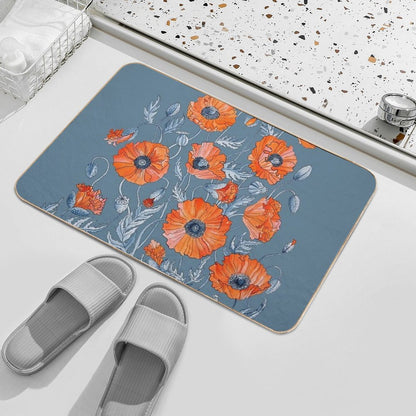 Poppies Floral Botanical Art  Absorbent Bath Mat