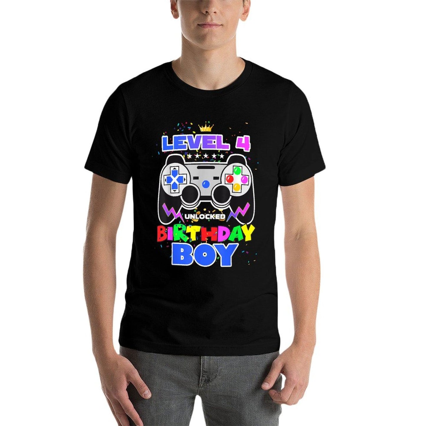 Birthday Boy Level 4 Unlocked Video Game 4th Birthday Gamer  Summer-ready Fabric T-Shirt