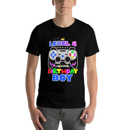 Birthday Boy Level 4 Unlocked Video Game 4th Birthday Gamer  Summer-ready Fabric T-Shirt