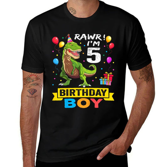 Kids 5 Year Old 5th Birthday Boy T Rex Dinosaur  Soft T-Shirt