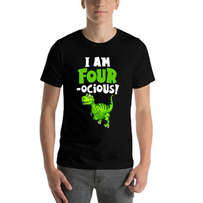 Kids I'm Four-Ocious Green Dinosaur 4 Years Old Boys  Wrinkle-resistant T-Shirt