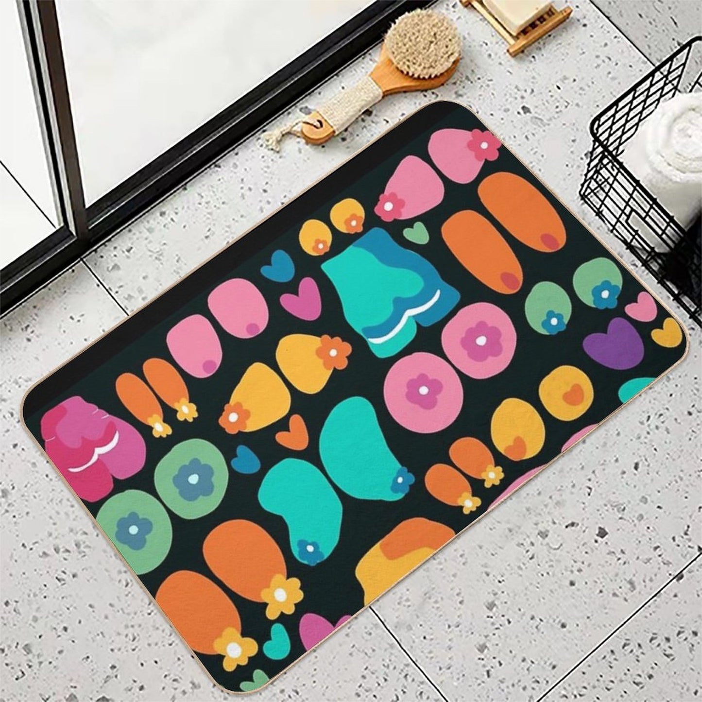 Boobs Pastel Nude Abstract Seamless Pattern Black  Non-Slip Bath Mat