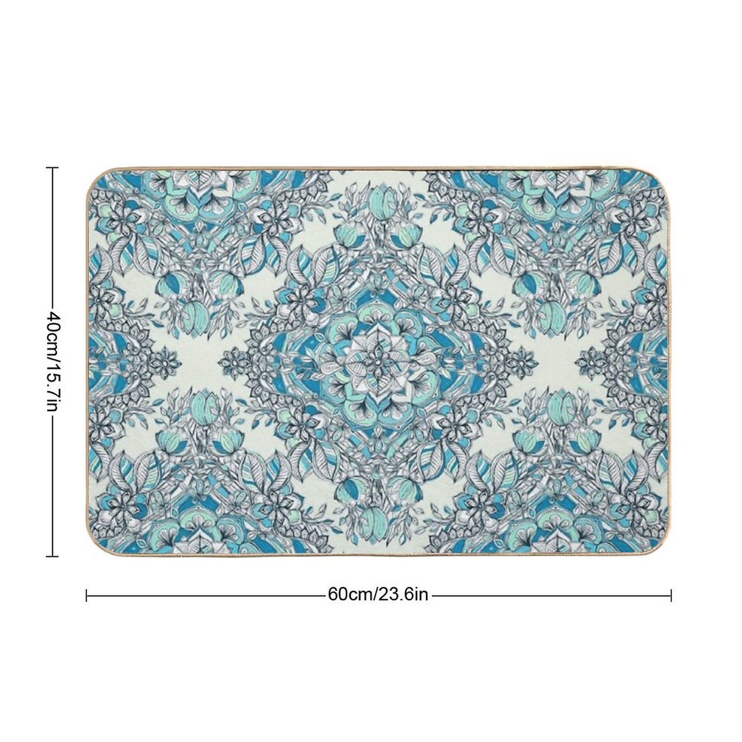 Floral Diamond Doodle in Teal And Turquoise  Pet-Safe Bath Mat