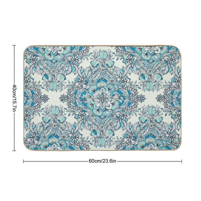 Floral Diamond Doodle in Teal And Turquoise  Pet-Safe Bath Mat