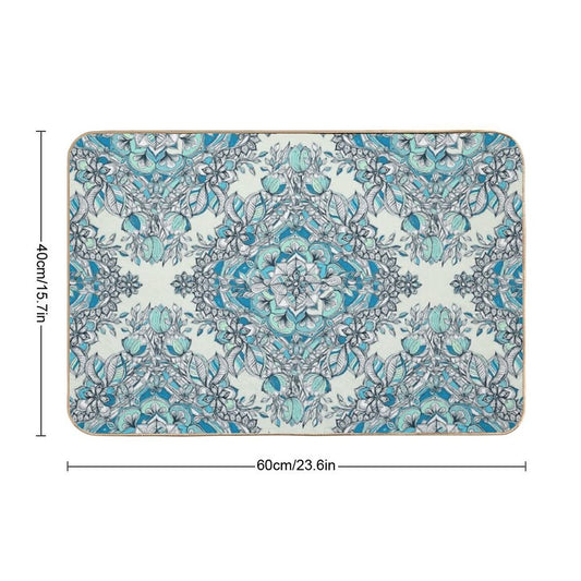 Floral Diamond Doodle in Teal And Turquoise  Pet-Safe Bath Mat