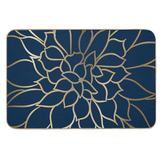 Floral Modern Print Art, Navy Blue And Gold  Pet-Safe Bath Mat