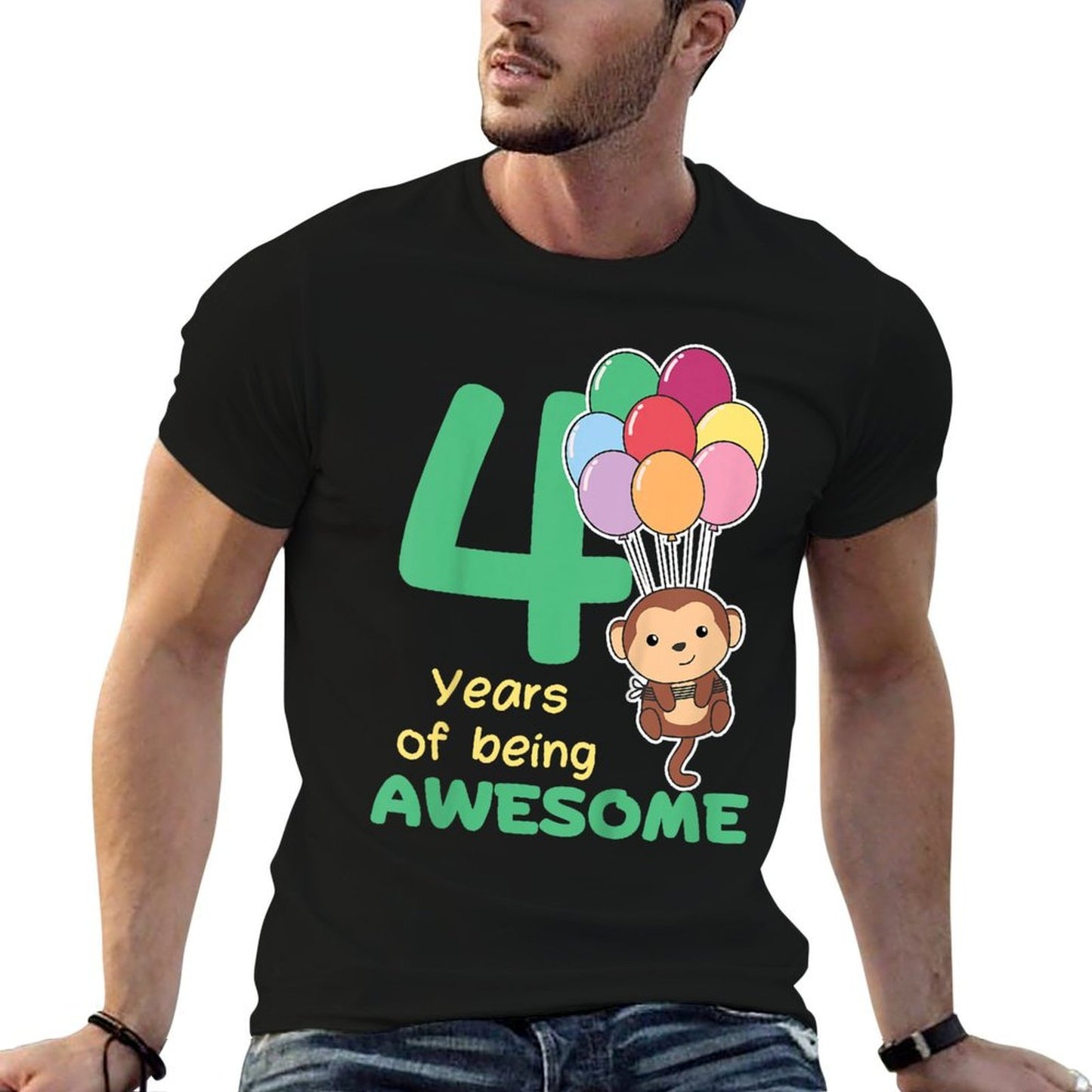 Kids Monkey 4th Birthday For Kids Four Year Old Monkey  Durable T-Shirt