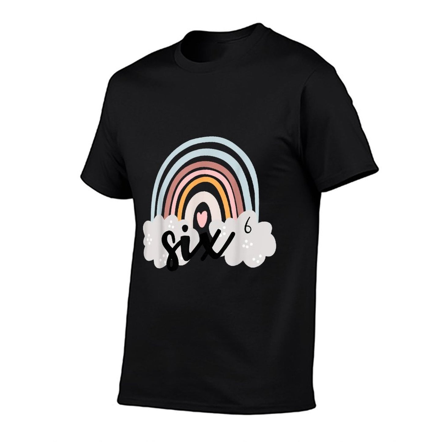 Six Year Birthday Rainbow Party Boho Retro Family 6 Year Old  Fade-proof Color T-Shirt