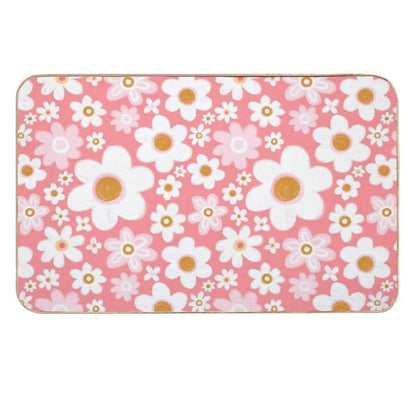 Pink And White Daisy Pattern  Non-Slip Bath Mat