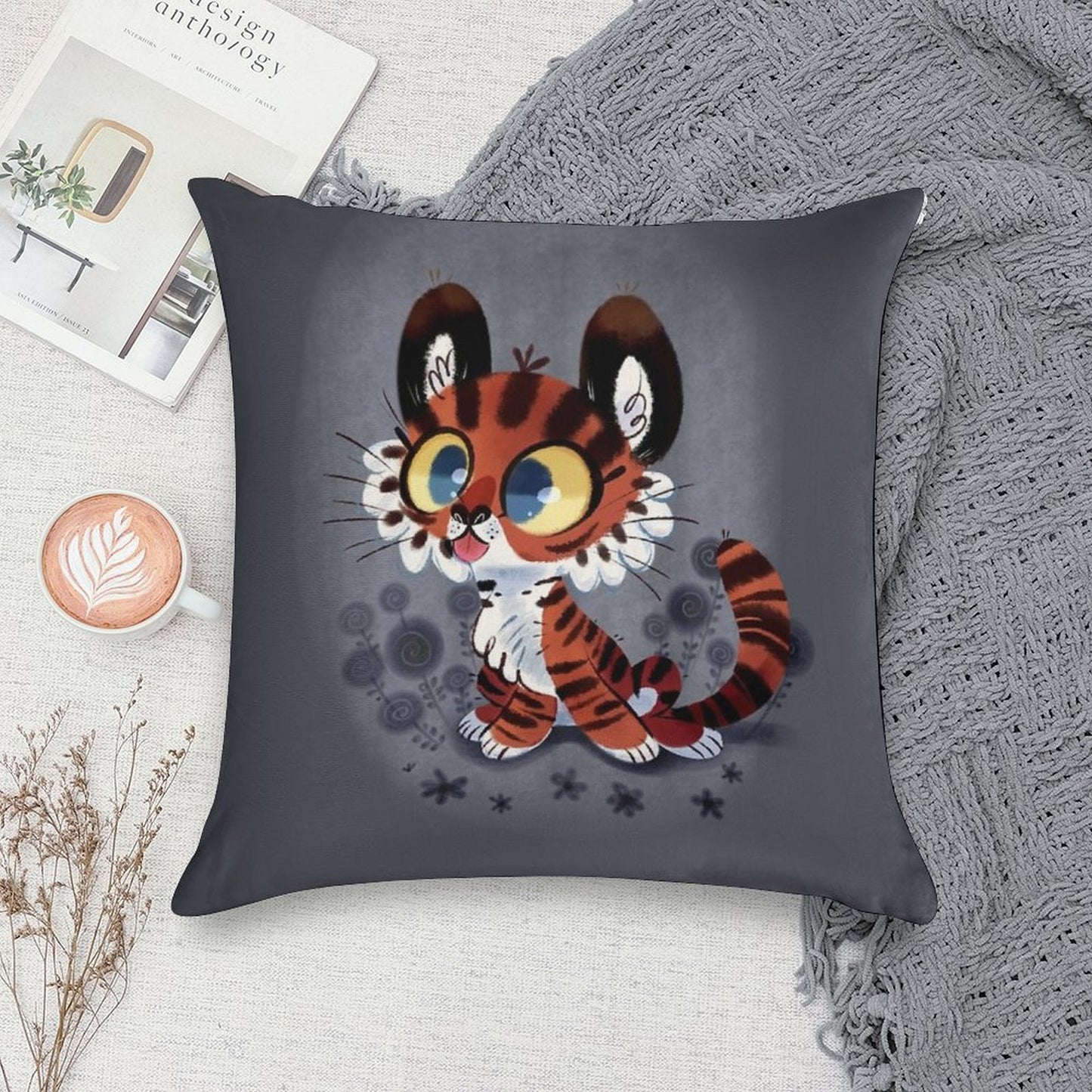 Derpy Tiger Cub Soft Durable Construction Throw Pillow