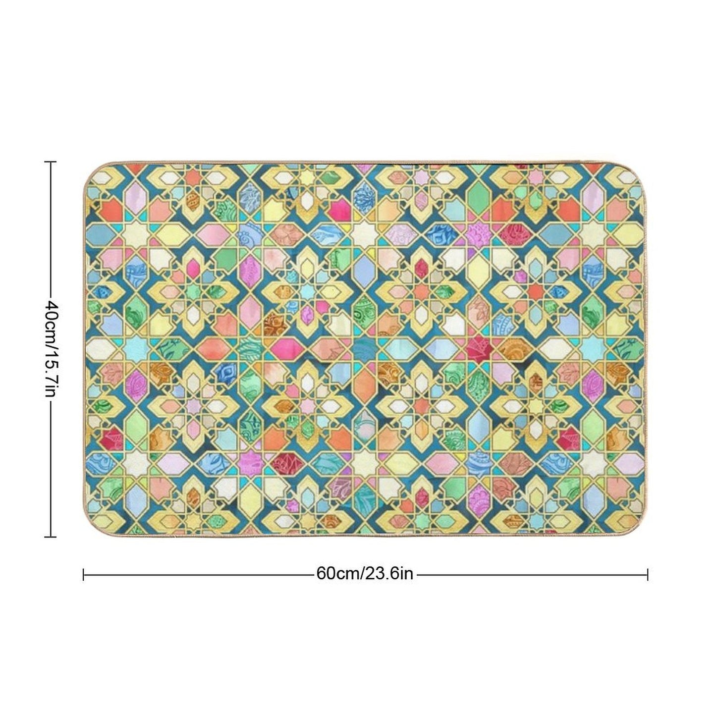 Gilded Moroccan Mosaic Tiles  Slip-Resistant Bath Mat