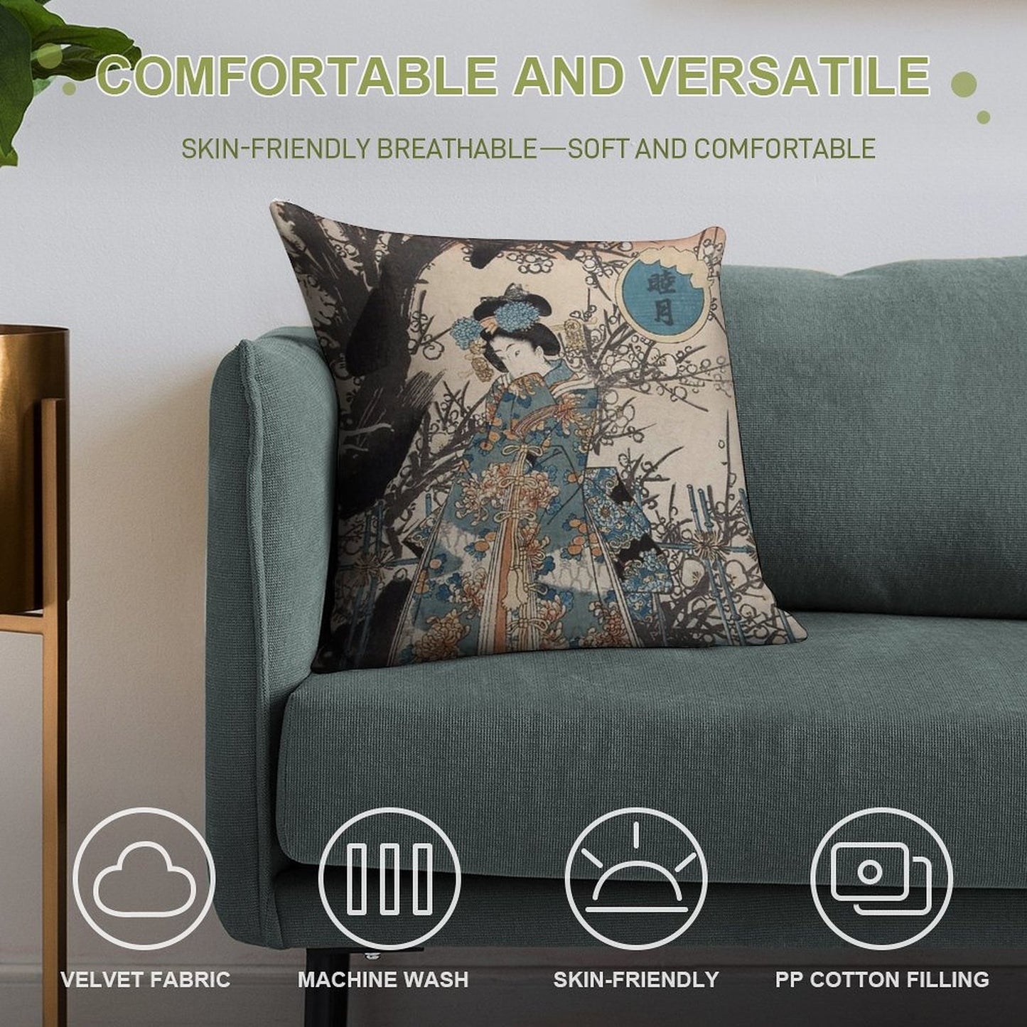 Classic Vintage Ukiyo-e Japanese Art Geisha Portrait Soft Anti-Pilling Throw Pillow