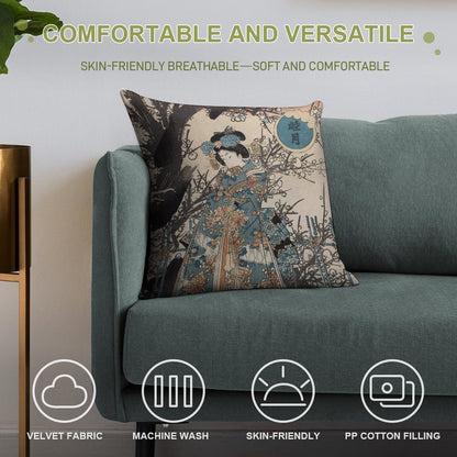 Classic Vintage Ukiyo-e Japanese Art Geisha Portrait Soft Anti-Pilling Throw Pillow