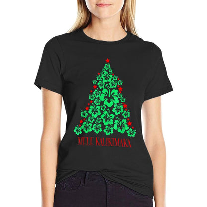 Mele Kalikimaka For Women Hawaiian Hawaii Christmas  Polyester Blend T-Shirt