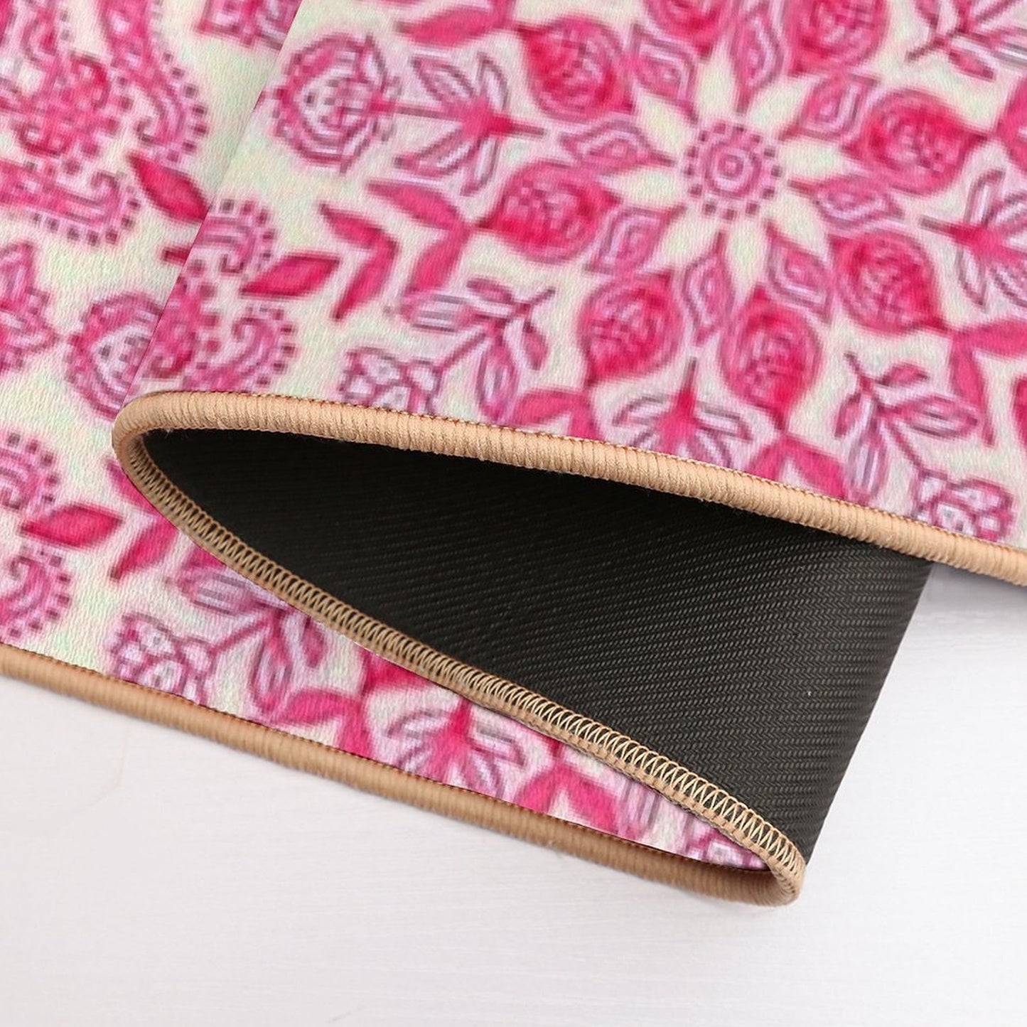 Hot Pink & Soft Cream Folk Art Pattern  Rapid-Drying Bath Mat