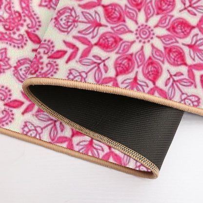 Hot Pink & Soft Cream Folk Art Pattern  Rapid-Drying Bath Mat