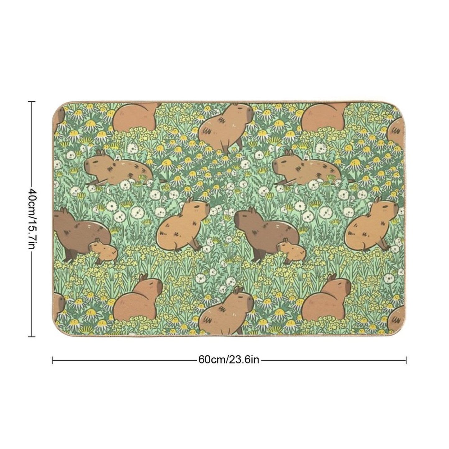 Capybaras Meadow in Green And Yellow  Non-Slip Bath Mat