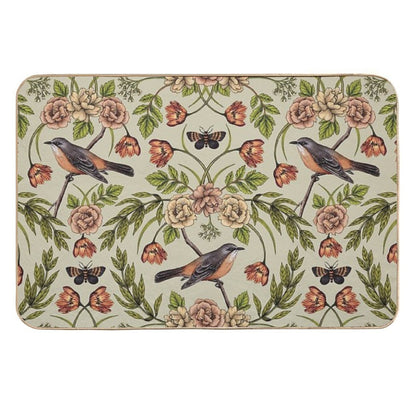In The Garden - Nature Pattern W Birds, Flowers & Moths  Non-Slip Bath Mat