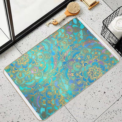 Sapphire & Jade Stained Glass Mandalas  Multi-Purpose Bath Mat