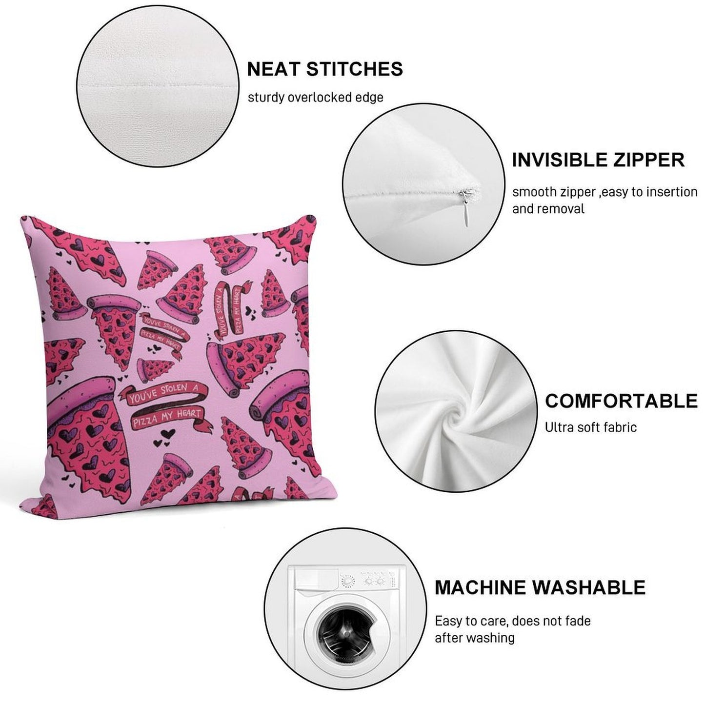 You've Stolen A PIZZA My Heart Soft Short Plush Fabric Throw Pillow