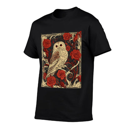 Art Nouveau Aesthetic Owl Roses Garden  Graphic-printed T-Shirt