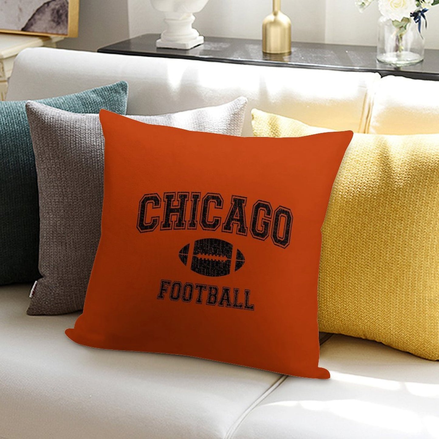 American Football Sport Design  Chicago Football - Distressed Soft Durable Construction Throw Pillow