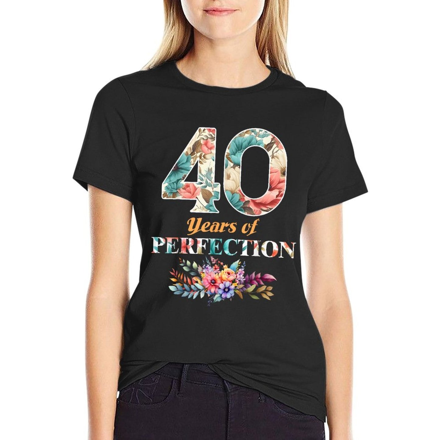 40 Years of Perfection 40th Birthday for Women  Ribbed Collar T-Shirt