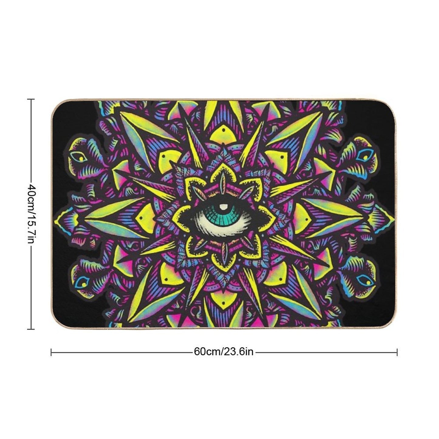 Dharma Wheel Neon Mandala Eye  Anti-Trip Bath Mat