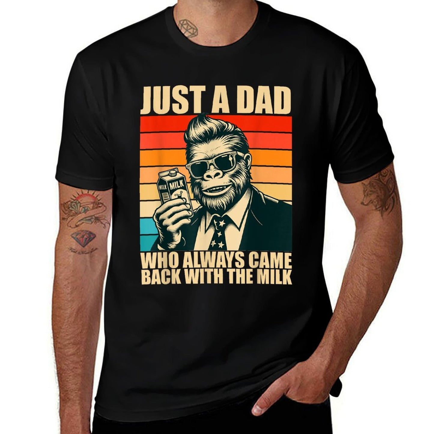 Just A Dad Who Always Came Back With The Milk Bigfoot Papa  Polyester Blend T-Shirt