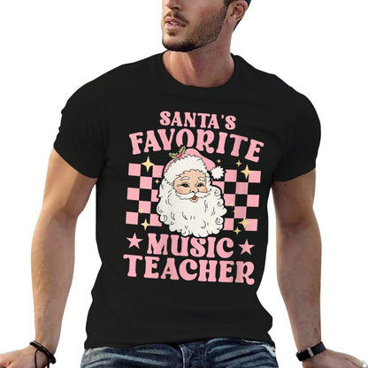 Vintage Pink Retro Christmas Santas Favorite Music Teacher  Moisture-wicking T-Shirt