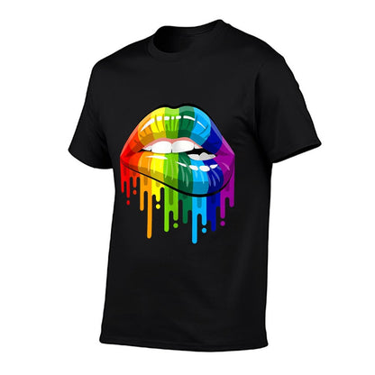 LGBT Rainbow Lip Gay Pride Funny Sexy Cool Lesbian Pride  Rolled Sleeves T-Shirt