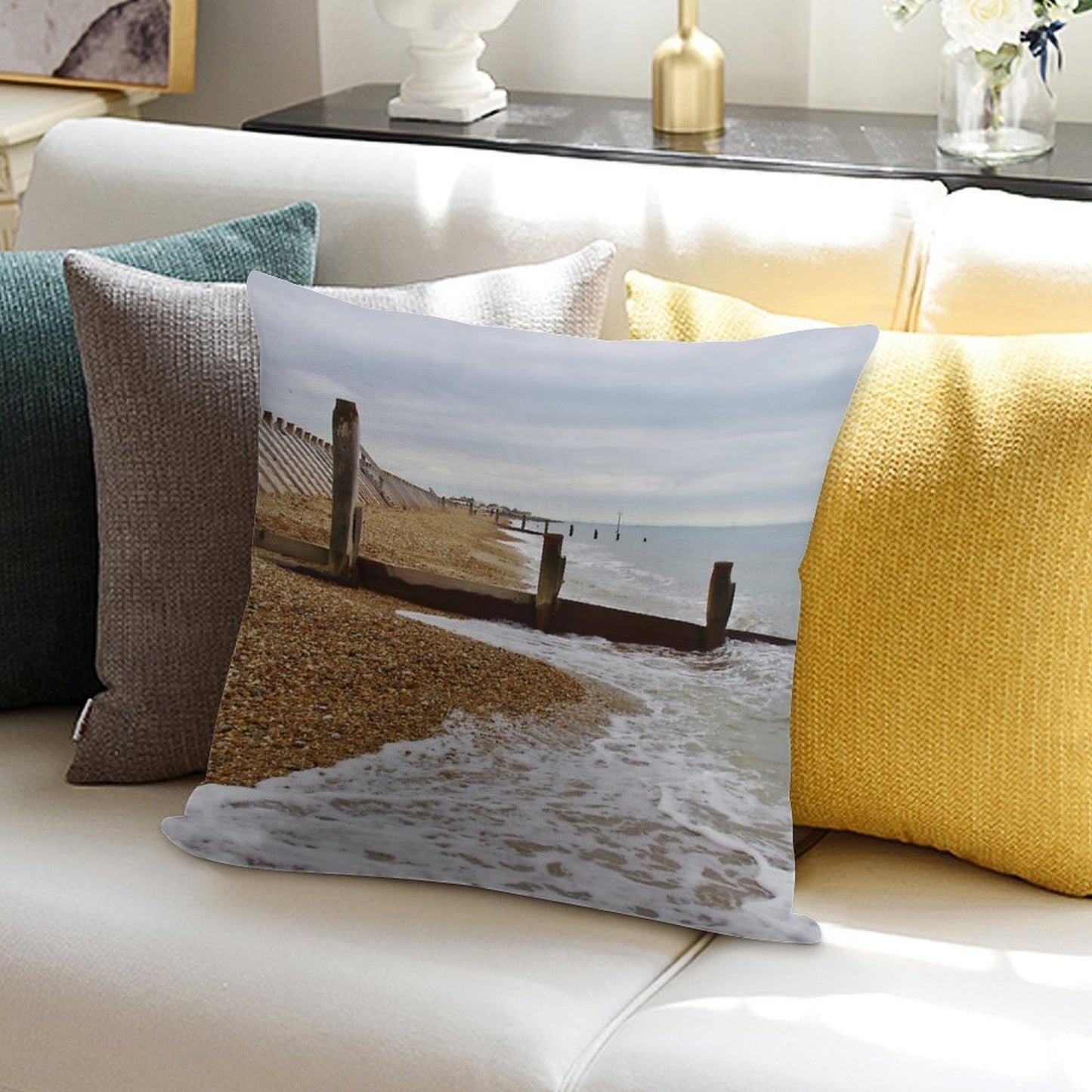 Hayling Island Beach Groynes Soft Ultra-Soft Texture Throw Pillow