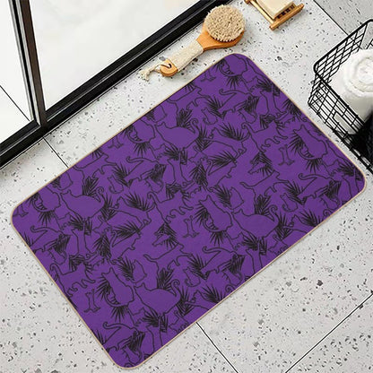 Feral Flora Gothic Cat Pattern with Jungle Flair in Black  Stain-Proof Bath Mat