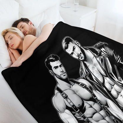 Gay Leder Chaps in Chaps Tom of Finland Tribute Leather Bikers Hangout Pride Graphic Design Velvety-soft Throw Blanket