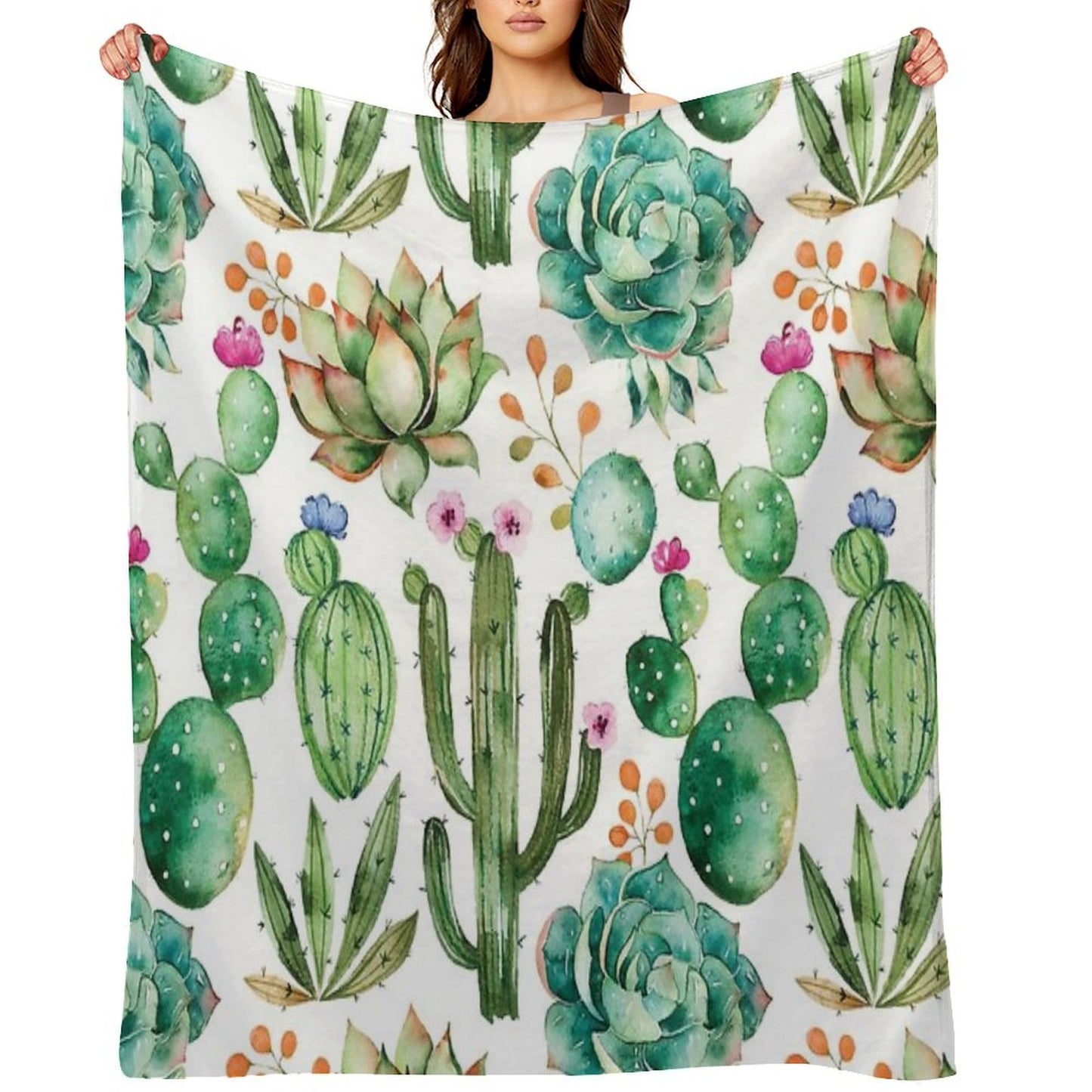 Watercolor Cactus Pattern Eco-conscious Throw Blanket