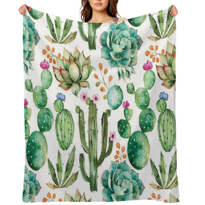 Watercolor Cactus Pattern Eco-conscious Throw Blanket