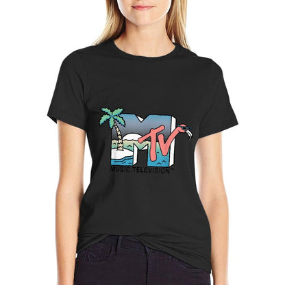 MTV Beach Island Flamingo Logo Vintage Graphic  Relaxed-fit T-Shirt