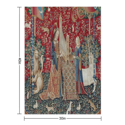 Lady And Unicorn Medieval Tapestry Five Senses - Hearing Eco-conscious Throw Blanket