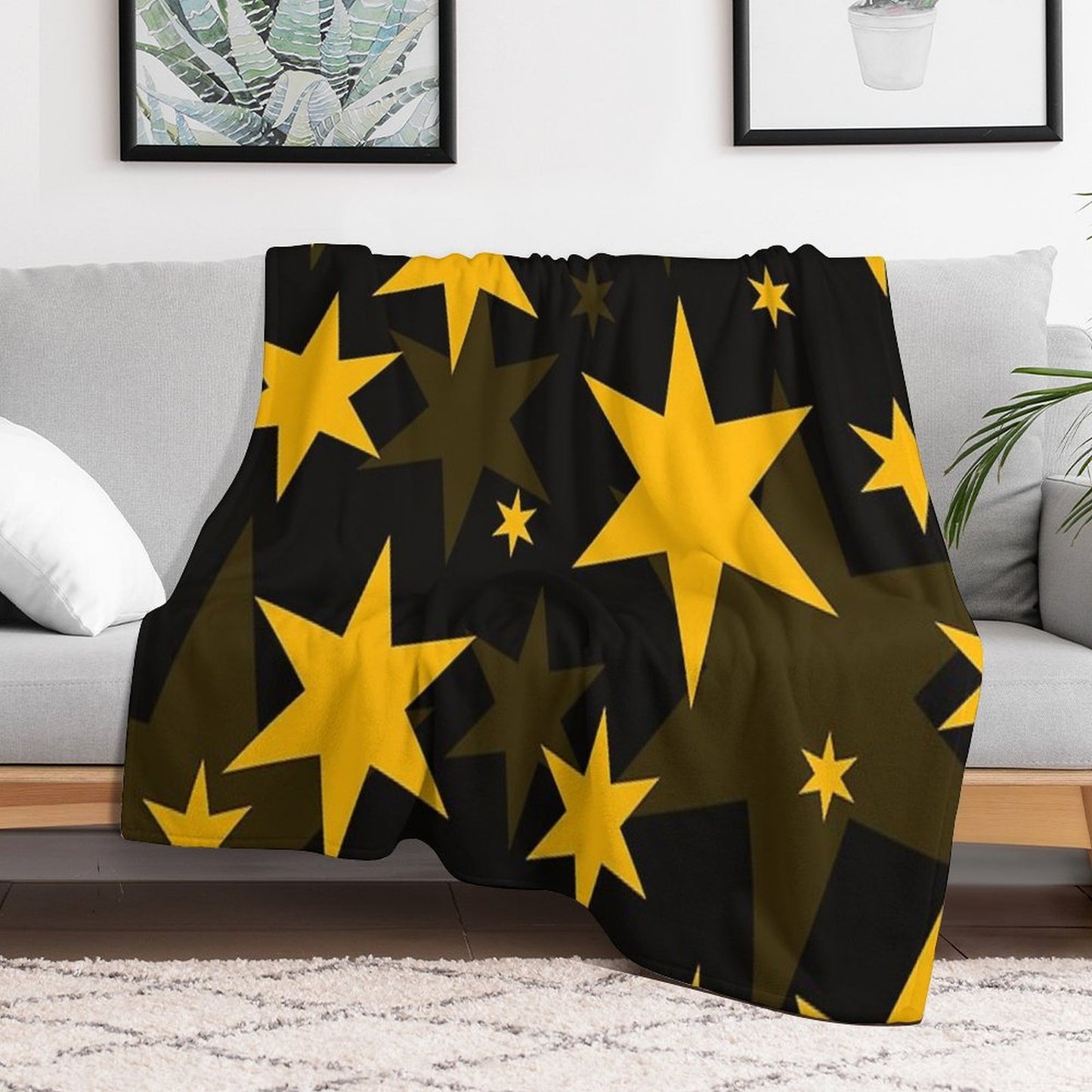 Retro Pop Art Yellow Star Pattern Premium Throw Blanket