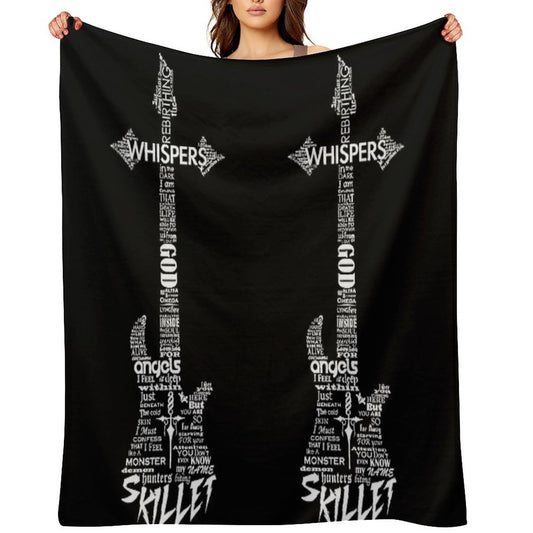 Skillet Guitar Typography on Black Lightweight Throw Blanket