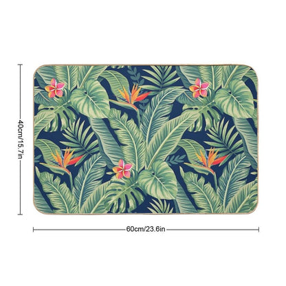 Tropical Banana Monstera Palm Leaves & Flowers  Non-Slip Bath Mat