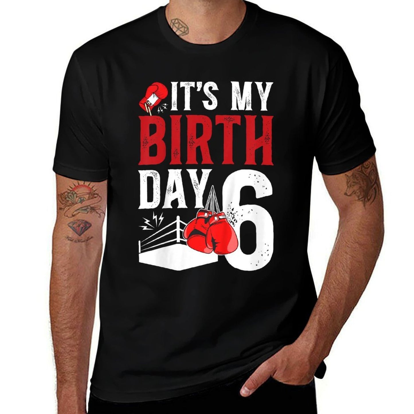 Kids 6th Birthday Boxing Boy 6 Year Old Boxer Bday Party  High-quality Stitching T-Shirt