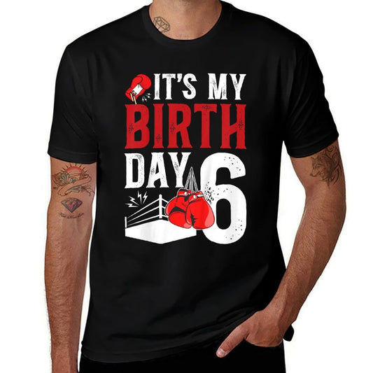 Kids 6th Birthday Boxing Boy 6 Year Old Boxer Bday Party  High-quality Stitching T-Shirt