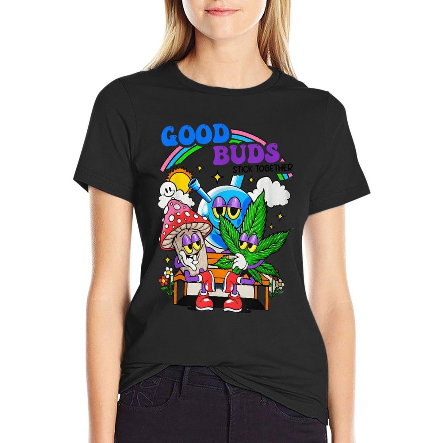 Good Buds Stick Together Rainbow Weed Meme Humorous Person  Easy-care T-Shirt
