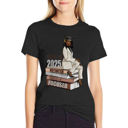 Senior 2025 Class Of 2025 Graduation Black Girl Afro Woman  Polyester Blend T-Shirt