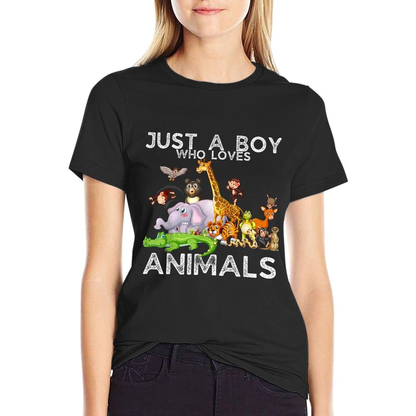 Just A Boy Who Loves Animals, Wild Cute Zoo Animals Boys  Slim-fit Cut T-Shirt