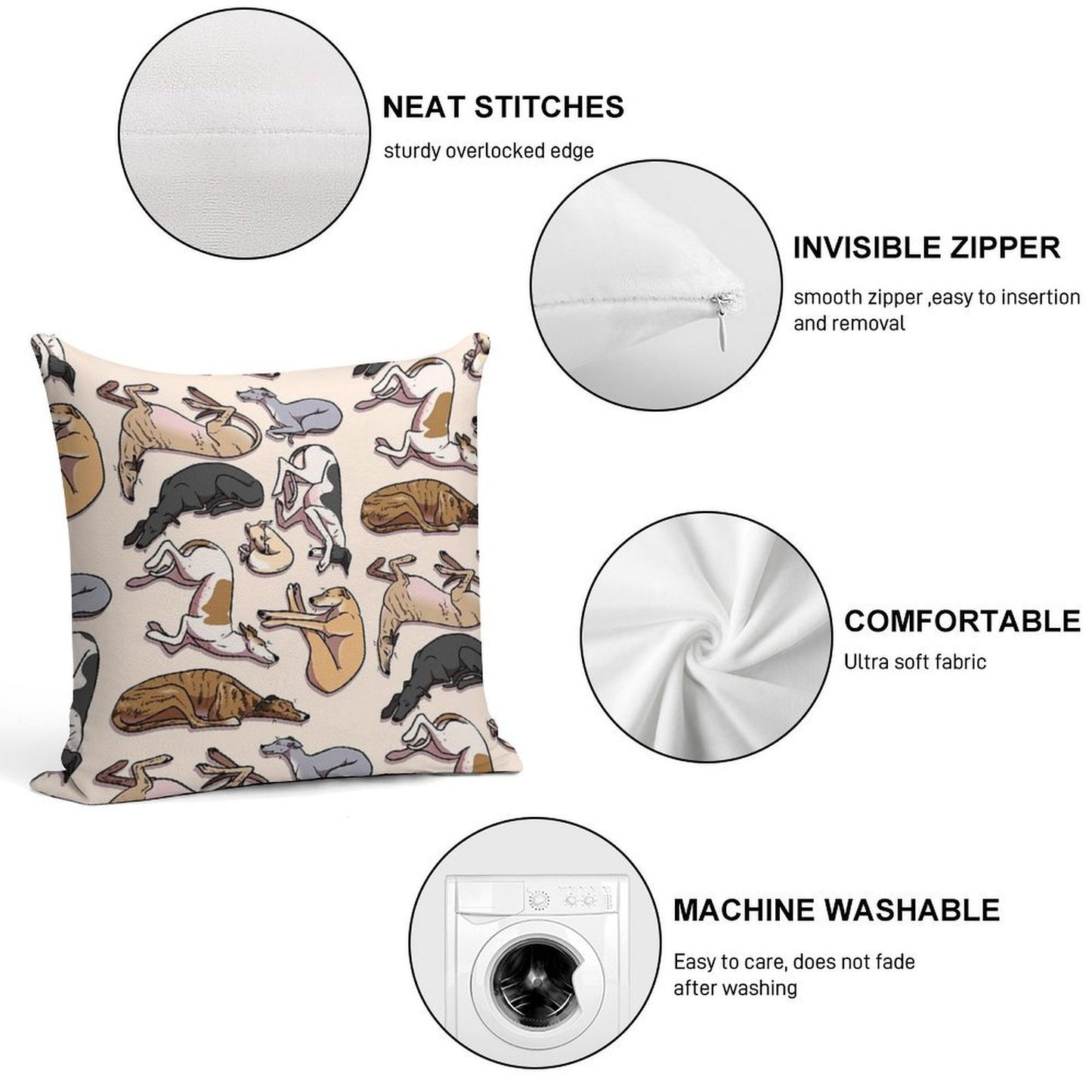 Sleeping Hounds Soft Short Plush Fabric Throw Pillow