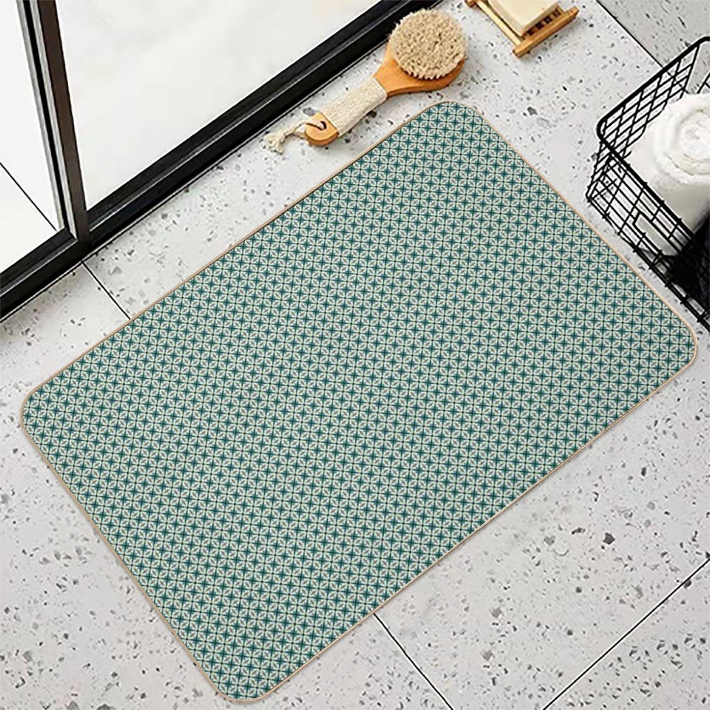 Tiny Diamond Petals in Green  Odorless Bath Mat