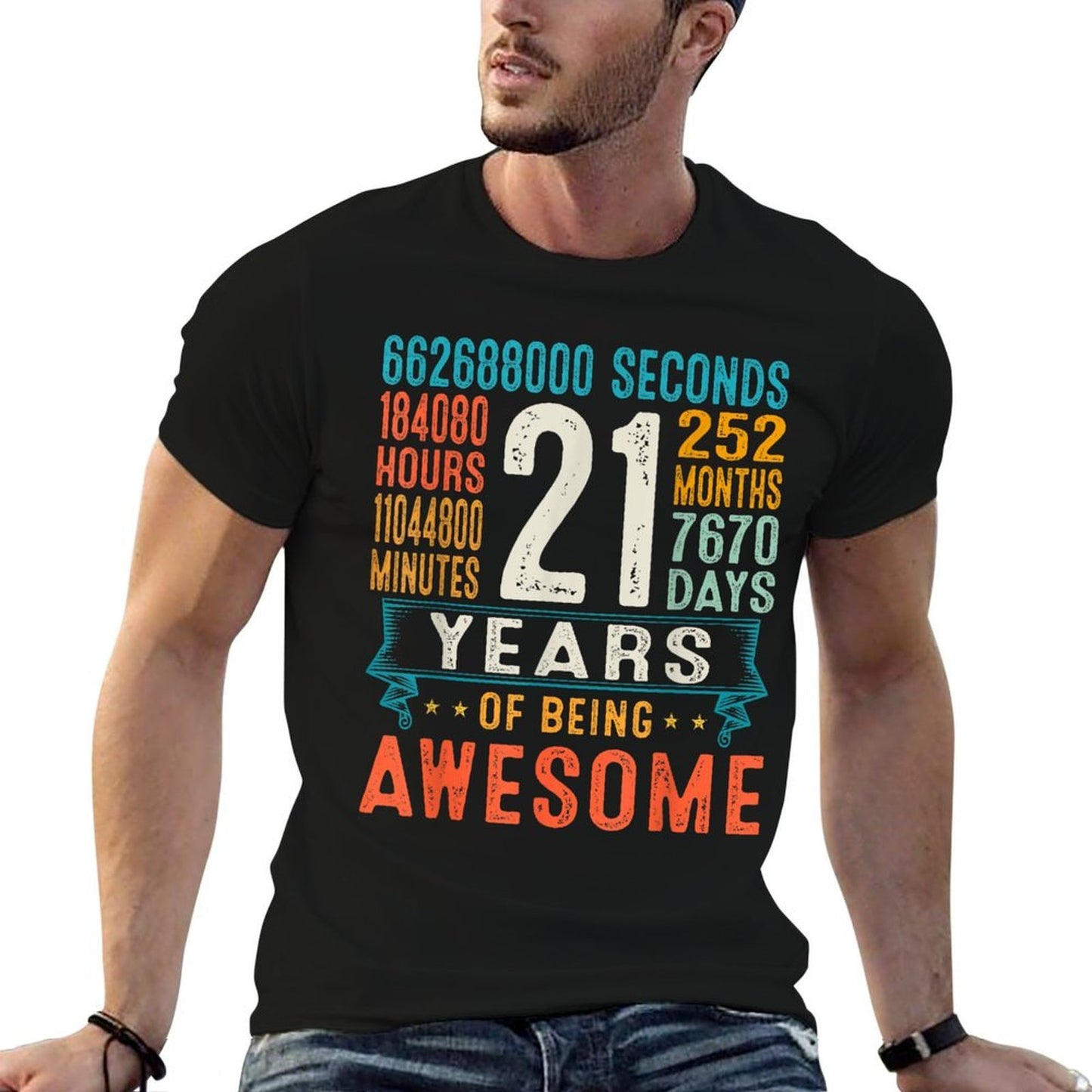 21 Years Old Retro Distressed 21st Birthday Gifts 252 Months  Tagless Design T-Shirt